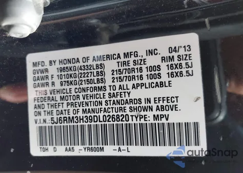 2013 Honda Cr-V Lx z USA, uszkodzony, nr VIN 5J6RM3H39DL026820